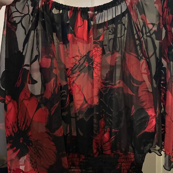 Red and Black Ruffled Flutter Sleeve Blouse (Helen Blake and Travel Elements) - Picture 8 of 13